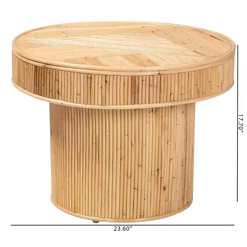 bali & pari Iryna Natural Rattan End Table Light honey: 17.7" High, No Assembly, Round Plywood Frame