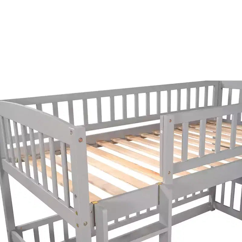 Twin Over Twin Wood Low Bunk Bed with Slide and Ladder-ModernLuxe