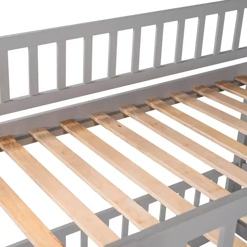 Twin Over Twin Wood Low Bunk Bed with Slide and Ladder-ModernLuxe