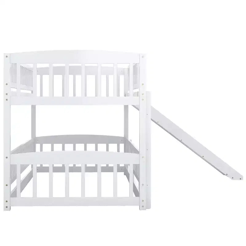 Twin Over Twin Wood Low Bunk Bed with Slide and Ladder-ModernLuxe