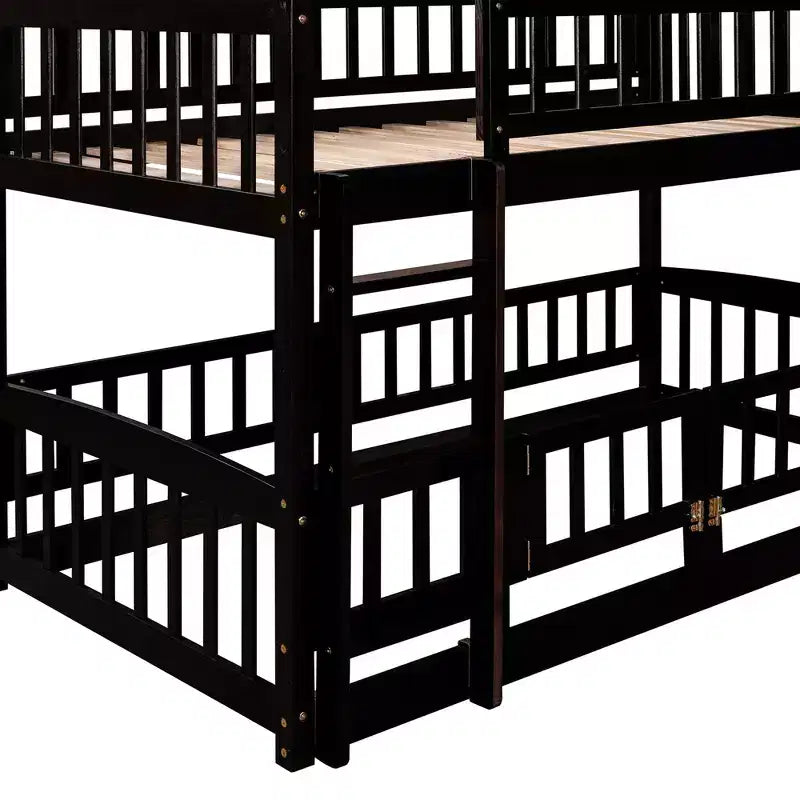 Twin Over Twin Wood Low Bunk Bed with Slide and Ladder-ModernLuxe
