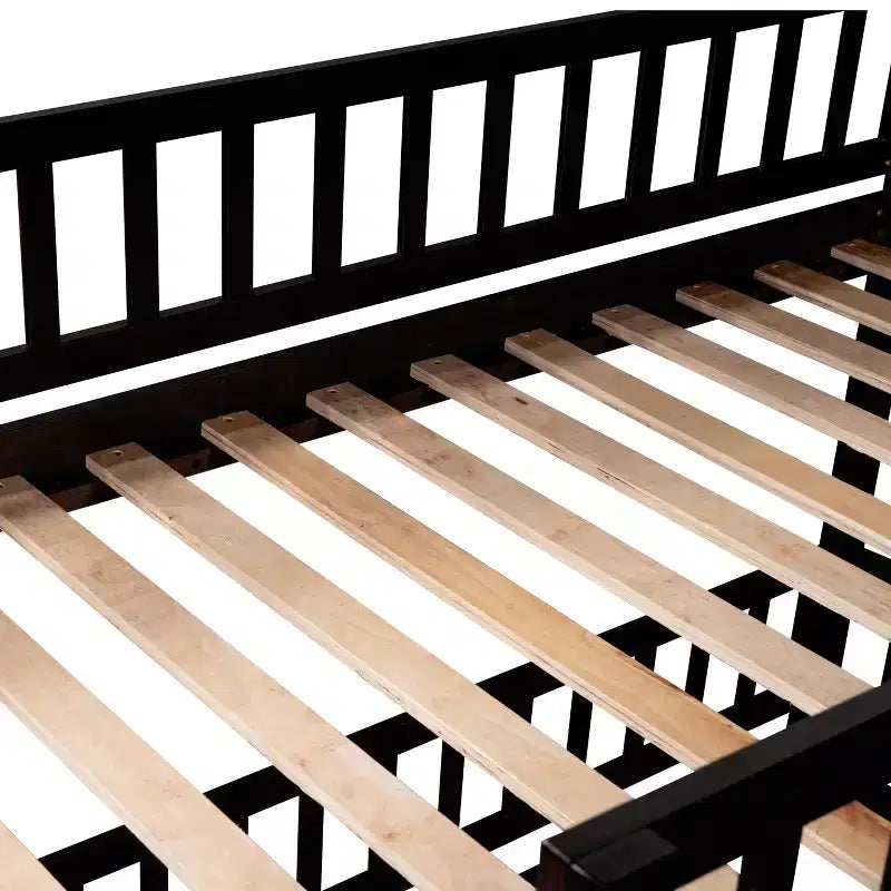 Twin Over Twin Wood Low Bunk Bed with Slide and Ladder-ModernLuxe