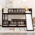 Twin Over Twin Wood Low Bunk Bed with Slide and Ladder-ModernLuxe