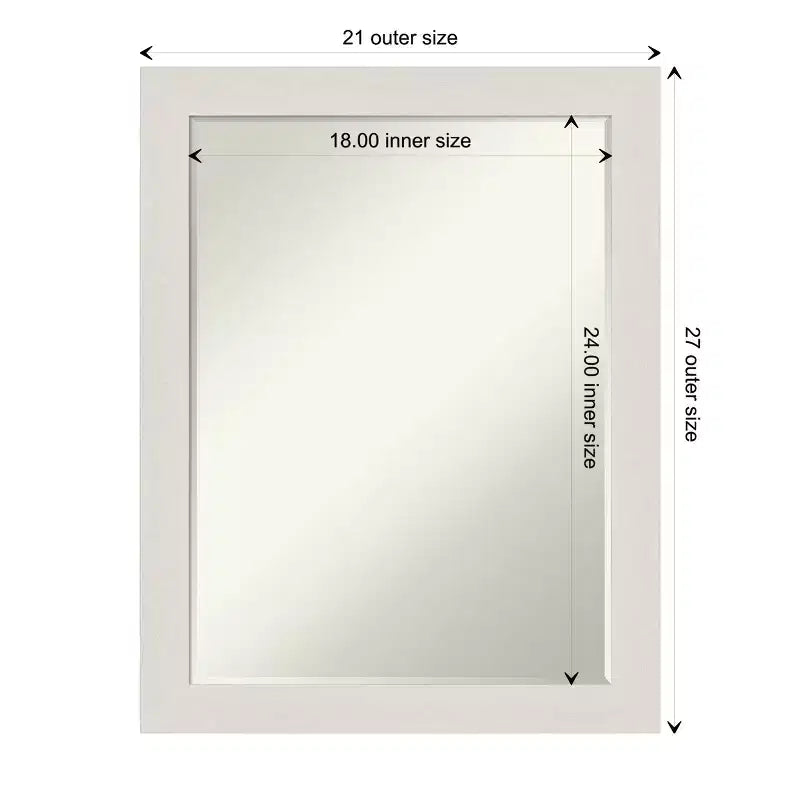 Amanti Art Rustic Plank White Narrow Petite Bevel Bathroom Wall Mirror 27.5 x 21.5 in.