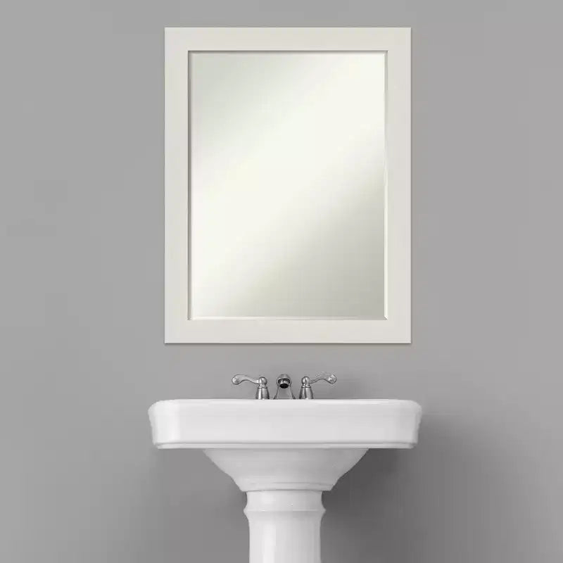 Amanti Art Rustic Plank White Narrow Petite Bevel Bathroom Wall Mirror 27.5 x 21.5 in.