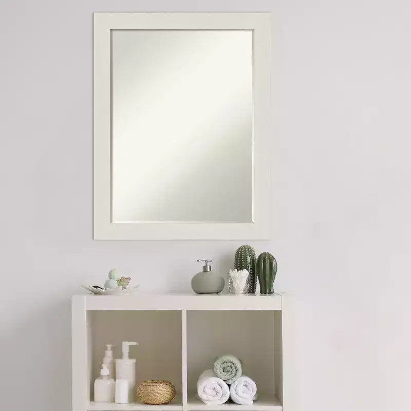Amanti Art Rustic Plank White Narrow Petite Bevel Bathroom Wall Mirror 27.5 x 21.5 in.