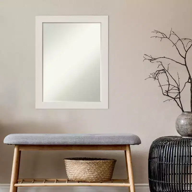 Amanti Art Rustic Plank White Narrow Petite Bevel Bathroom Wall Mirror 27.5 x 21.5 in.