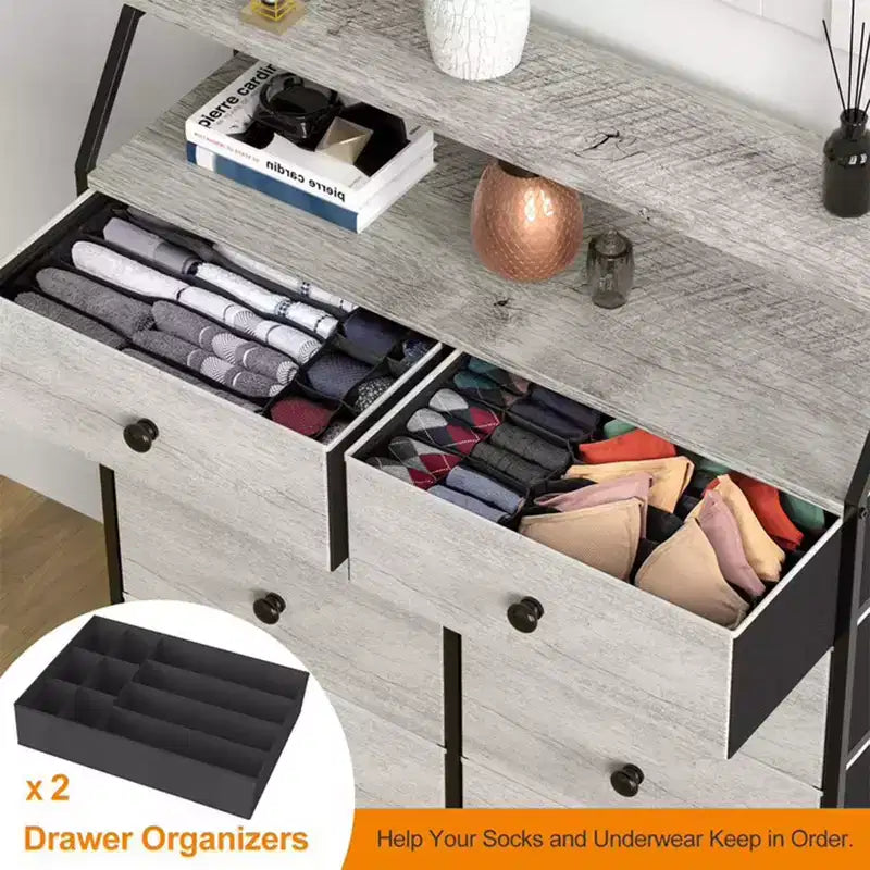 REAHOME 8 Drawer Steel Frame Wood Top Storage Organizer Dresser for Closet, Living Room, and Entryway with 2 Additional Drawer Organizers