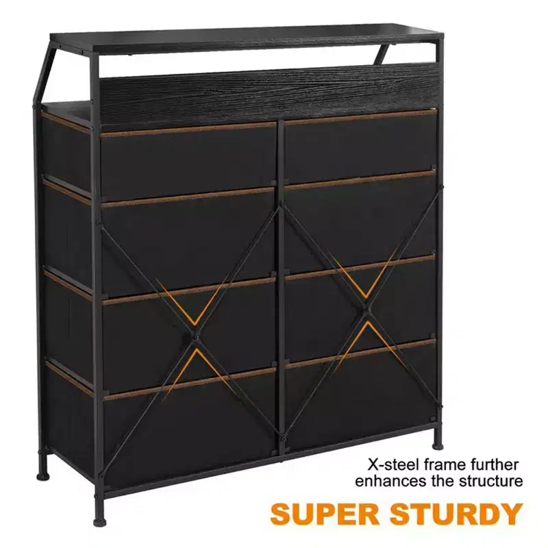 REAHOME 8 Drawer Steel Frame Wood Top Storage Organizer Dresser for Closet, Living Room, and Entryway with 2 Additional Drawer Organizers