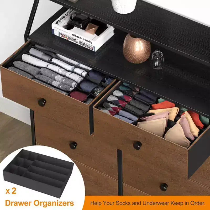 REAHOME 8 Drawer Steel Frame Wood Top Storage Organizer Dresser for Closet, Living Room, and Entryway with 2 Additional Drawer Organizers