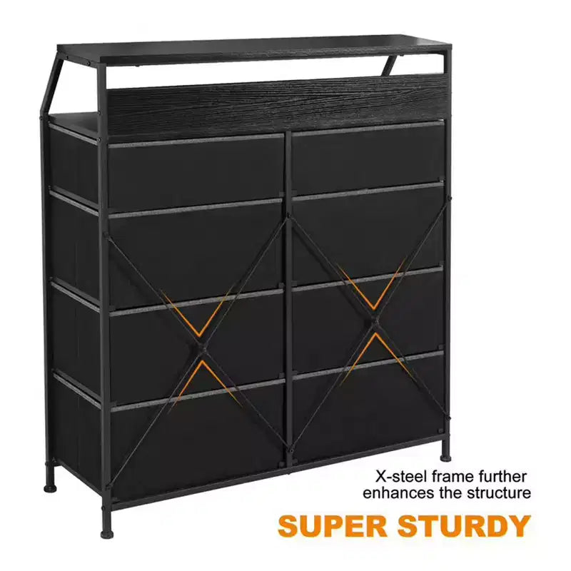 REAHOME 8 Drawer Steel Frame Wood Top Storage Organizer Dresser for Closet, Living Room, and Entryway with 2 Additional Drawer Organizers