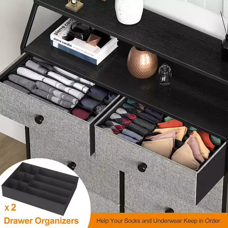 REAHOME 8 Drawer Steel Frame Wood Top Storage Organizer Dresser for Closet, Living Room, and Entryway with 2 Additional Drawer Organizers
