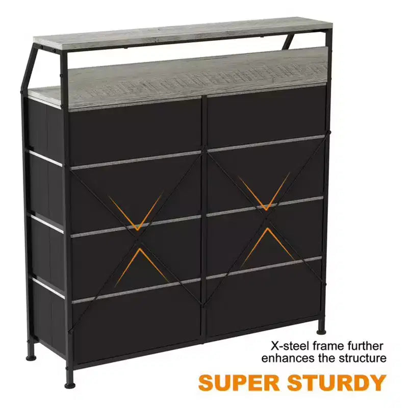 REAHOME 8 Drawer Steel Frame Wood Top Storage Organizer Dresser for Closet, Living Room, and Entryway with 2 Additional Drawer Organizers