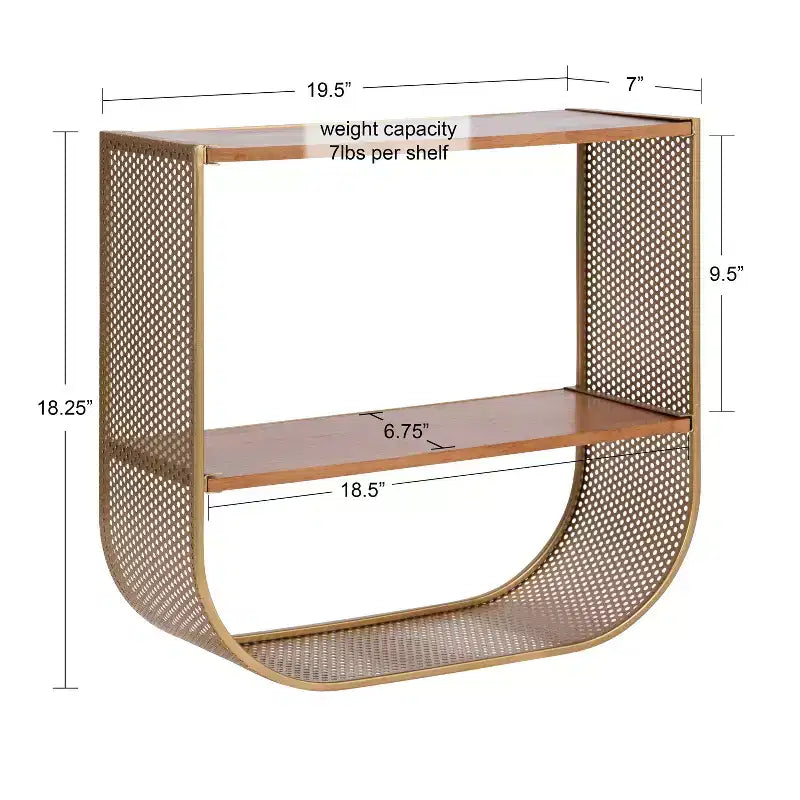 Kate and Laurel Urso Arch Wood Floating Side Table, 20x7x19, Natural and Gold
