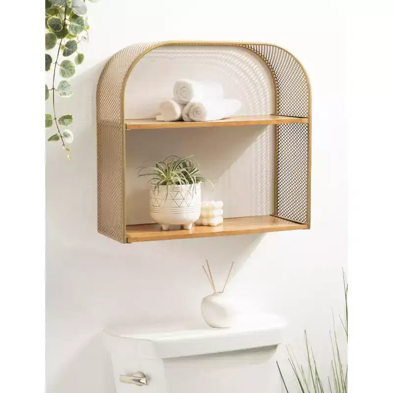 Kate and Laurel Urso Arch Wood Floating Side Table, 20x7x19, Natural and Gold