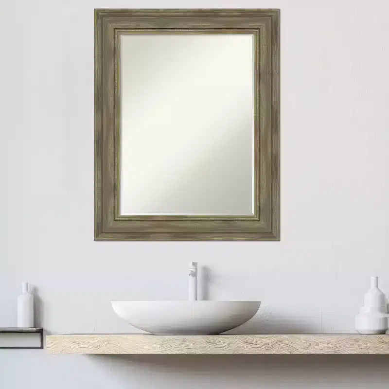 Amanti Art Alexandria Petite Bevel Wood Bathroom Wall Mirror