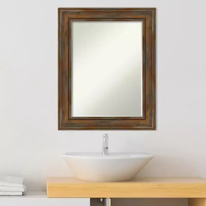 Amanti Art Alexandria Petite Bevel Wood Bathroom Wall Mirror