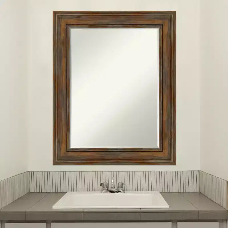 Amanti Art Alexandria Petite Bevel Wood Bathroom Wall Mirror