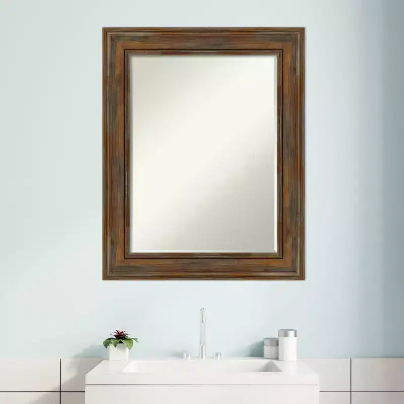 Amanti Art Alexandria Petite Bevel Wood Bathroom Wall Mirror