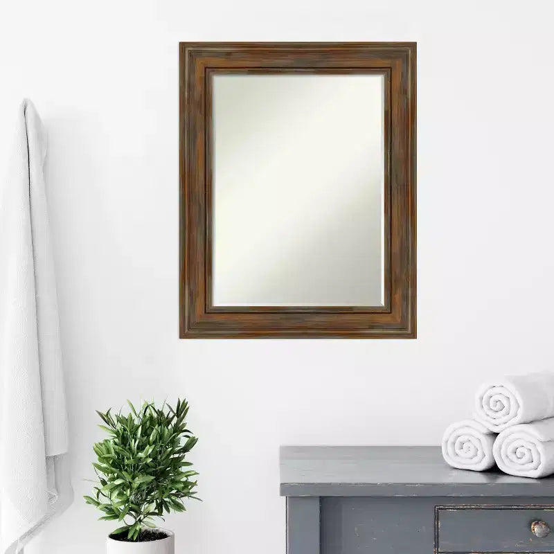 Amanti Art Alexandria Petite Bevel Wood Bathroom Wall Mirror