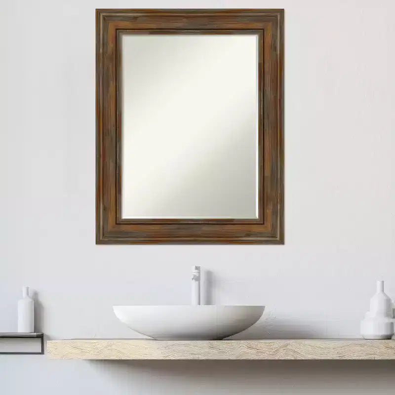 Amanti Art Alexandria Petite Bevel Wood Bathroom Wall Mirror