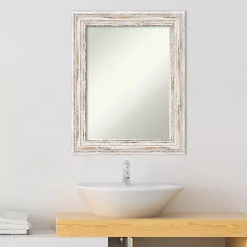 Amanti Art Alexandria Petite Bevel Wood Bathroom Wall Mirror