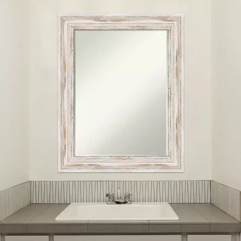 Amanti Art Alexandria Petite Bevel Wood Bathroom Wall Mirror