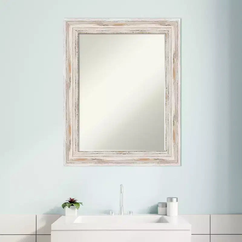 Amanti Art Alexandria Petite Bevel Wood Bathroom Wall Mirror