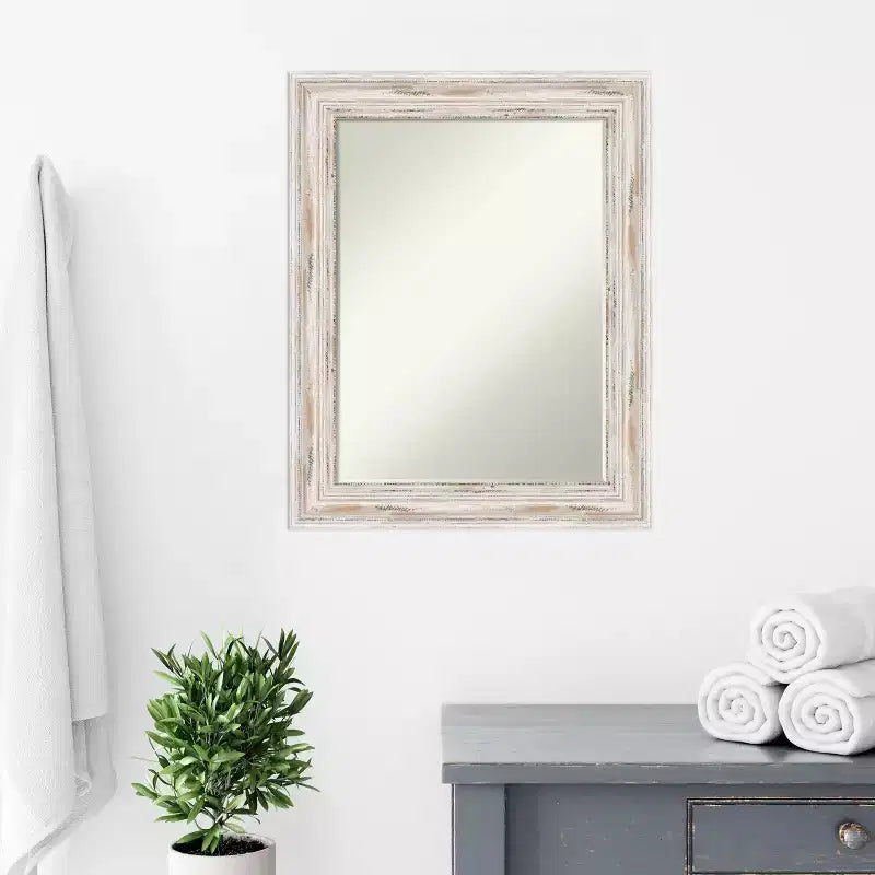 Amanti Art Alexandria Petite Bevel Wood Bathroom Wall Mirror