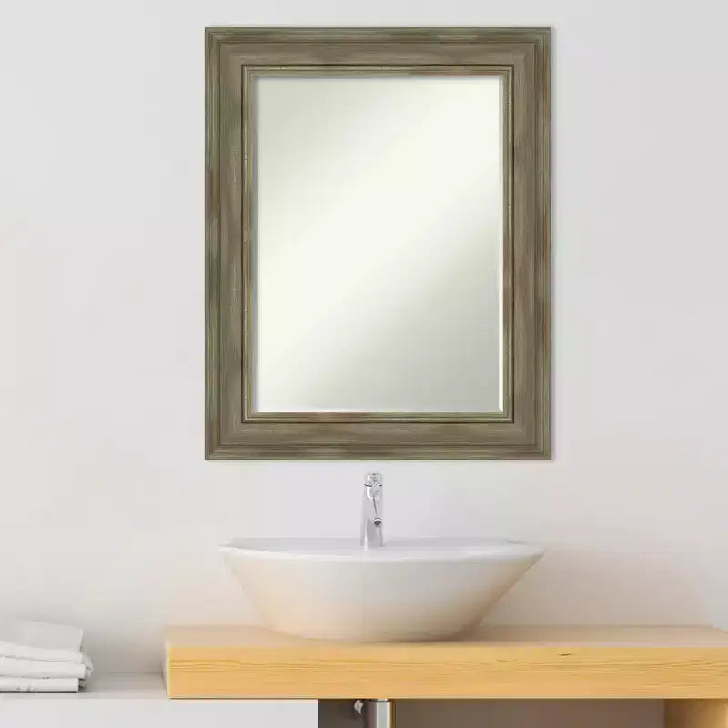 Amanti Art Alexandria Petite Bevel Wood Bathroom Wall Mirror