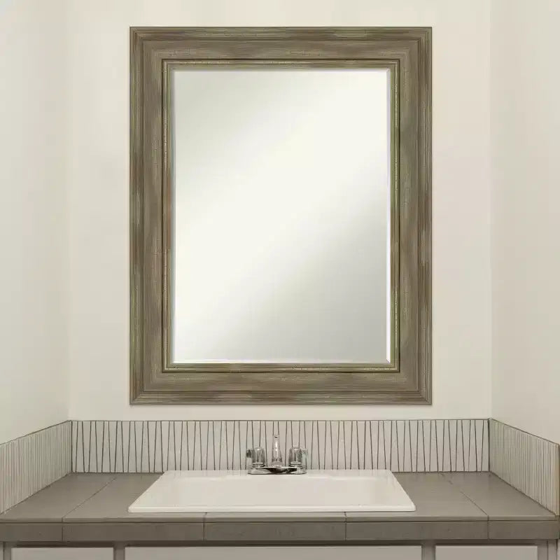 Amanti Art Alexandria Petite Bevel Wood Bathroom Wall Mirror