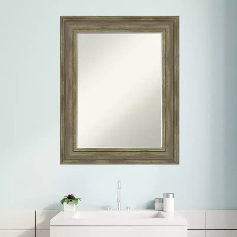 Amanti Art Alexandria Petite Bevel Wood Bathroom Wall Mirror