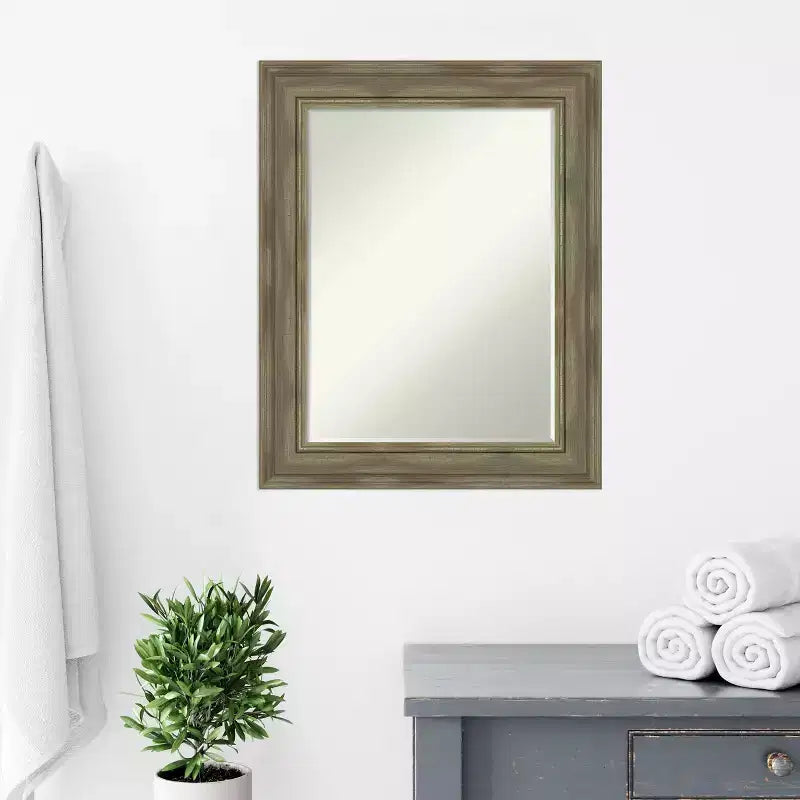 Amanti Art Alexandria Petite Bevel Wood Bathroom Wall Mirror