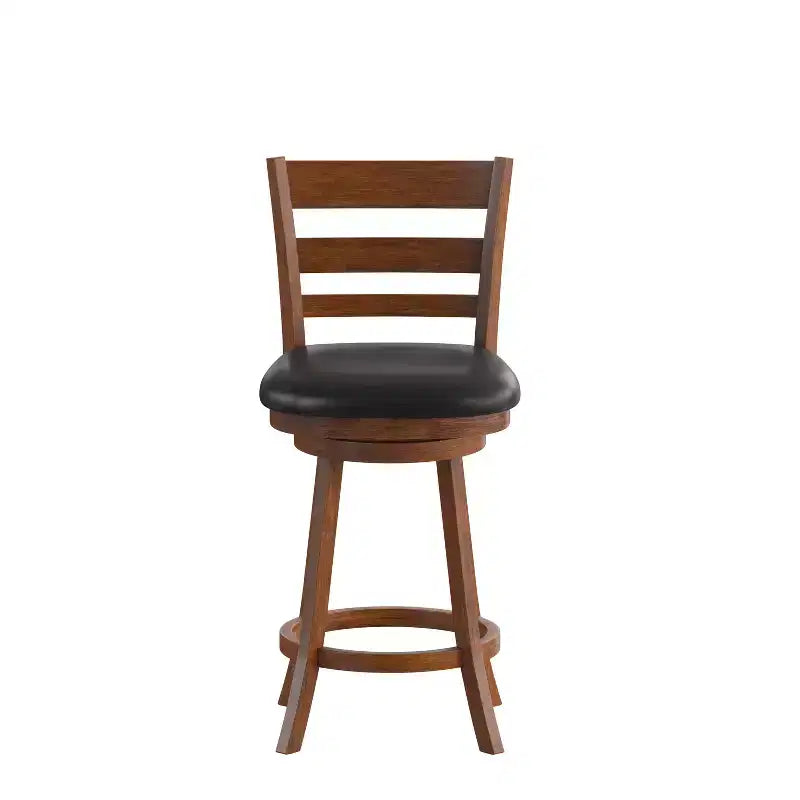 Flash Furniture Zerrick Commercial Grade Wood Classic Ladderback Swivel Counter Height Barstool with Padded, Upholstered Seat
