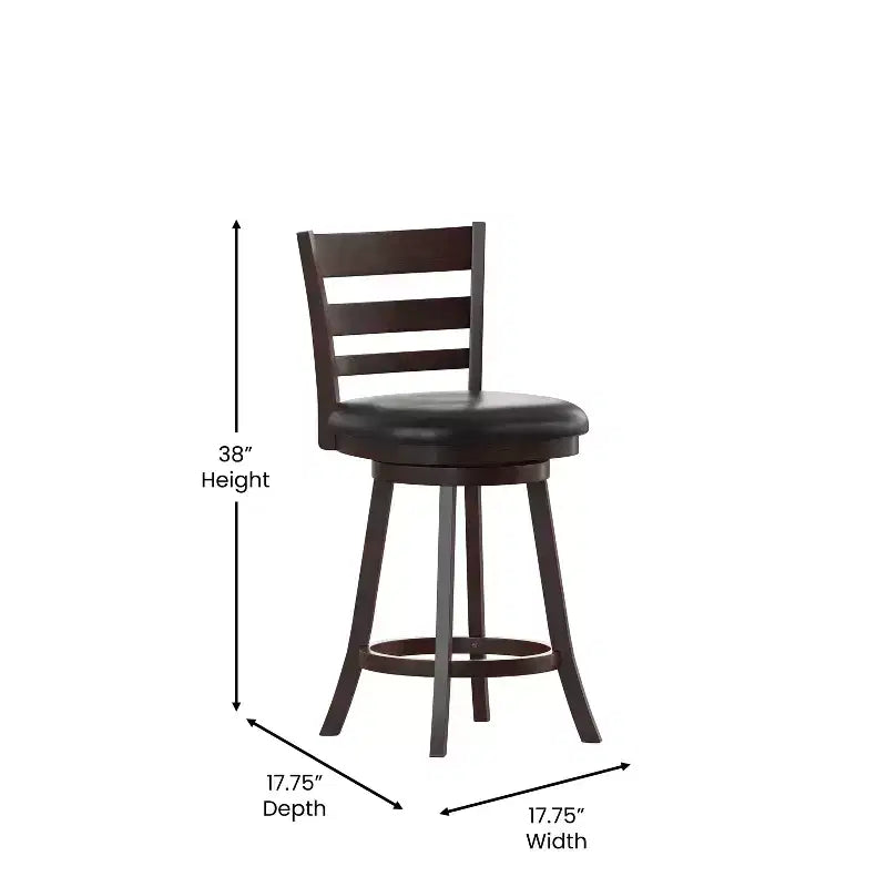Flash Furniture Zerrick Commercial Grade Wood Classic Ladderback Swivel Counter Height Barstool with Padded, Upholstered Seat