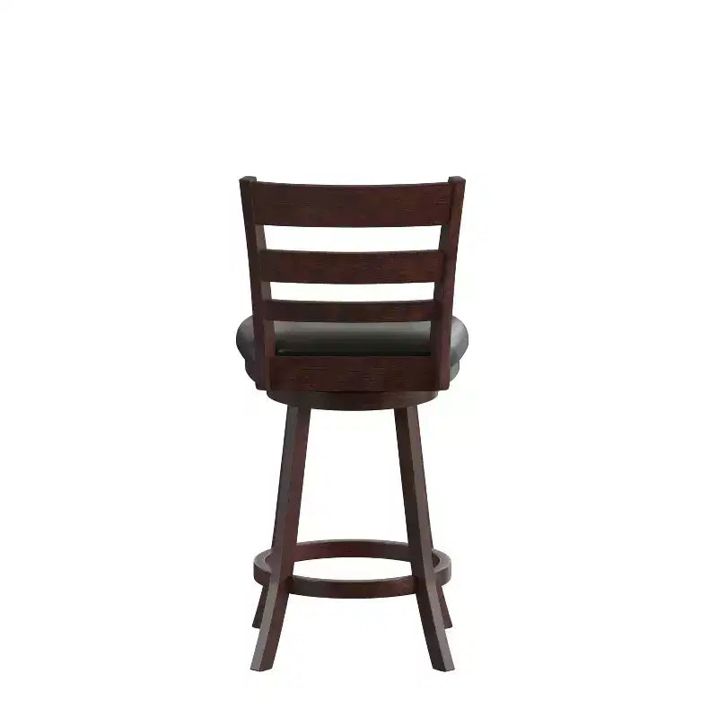 Flash Furniture Zerrick Commercial Grade Wood Classic Ladderback Swivel Counter Height Barstool with Padded, Upholstered Seat