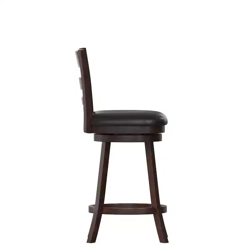 Flash Furniture Zerrick Commercial Grade Wood Classic Ladderback Swivel Counter Height Barstool with Padded, Upholstered Seat