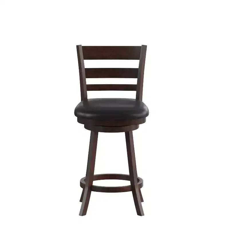 Flash Furniture Zerrick Commercial Grade Wood Classic Ladderback Swivel Counter Height Barstool with Padded, Upholstered Seat