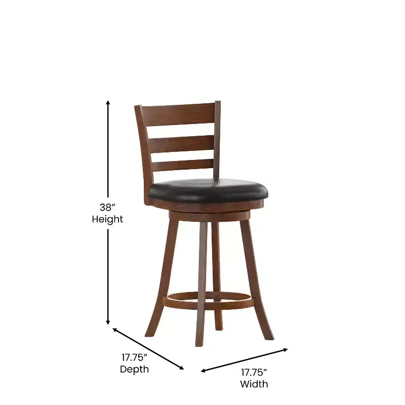 Flash Furniture Zerrick Commercial Grade Wood Classic Ladderback Swivel Counter Height Barstool with Padded, Upholstered Seat