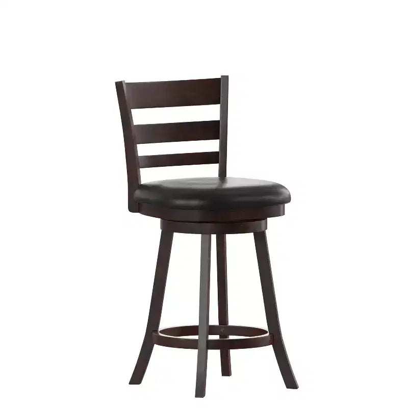 Flash Furniture Zerrick Commercial Grade Wood Classic Ladderback Swivel Counter Height Barstool with Padded, Upholstered Seat