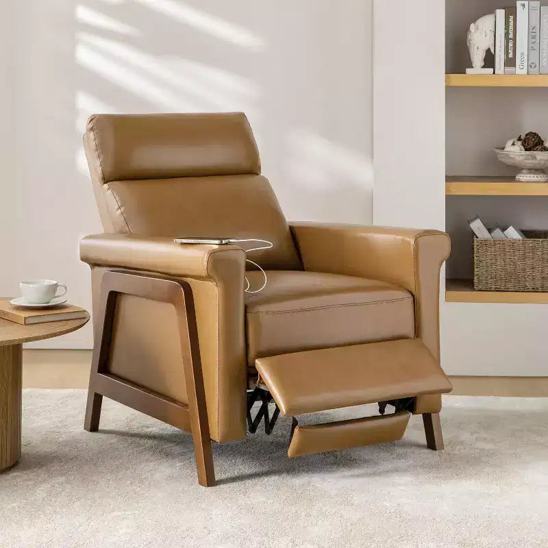 Camilo 32.75 Wide Genuine Leather Power Recliner| ART OF LIVING DESIGNS-CAMEL