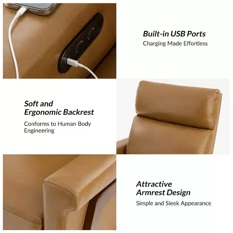 Camilo 32.75 Wide Genuine Leather Power Recliner| ART OF LIVING DESIGNS-CAMEL