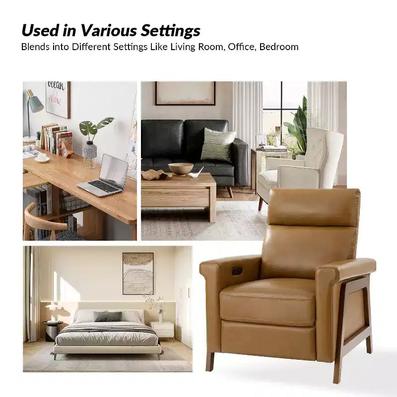 Camilo 32.75 Wide Genuine Leather Power Recliner| ART OF LIVING DESIGNS-CAMEL
