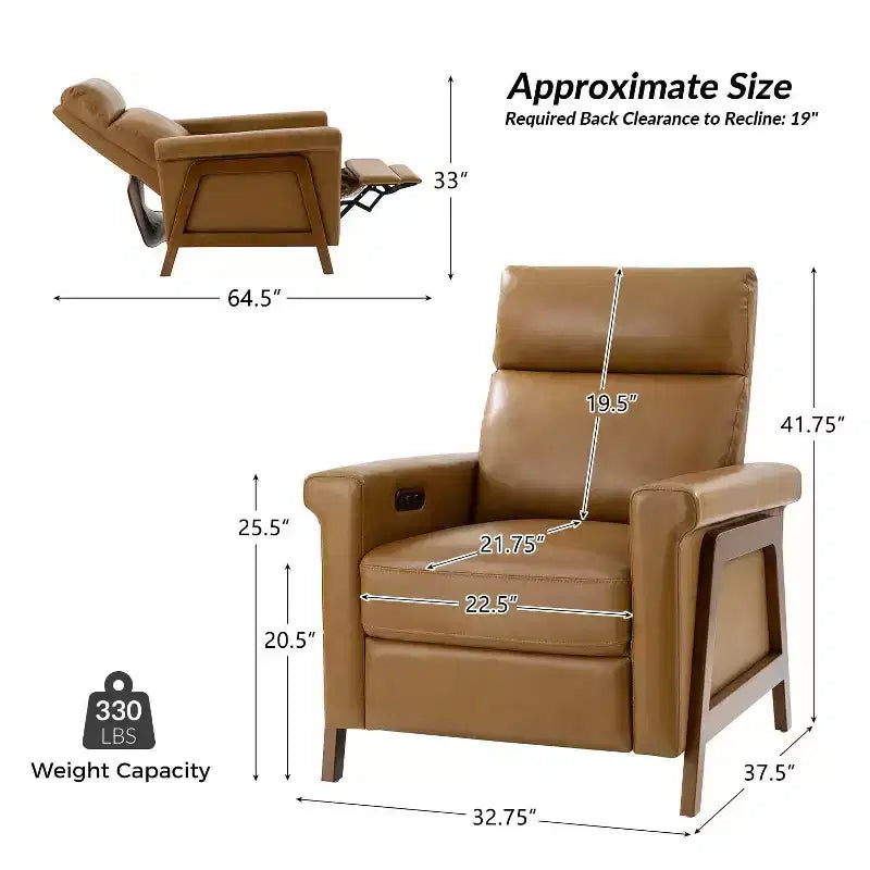 Camilo 32.75 Wide Genuine Leather Power Recliner| ART OF LIVING DESIGNS-CAMEL