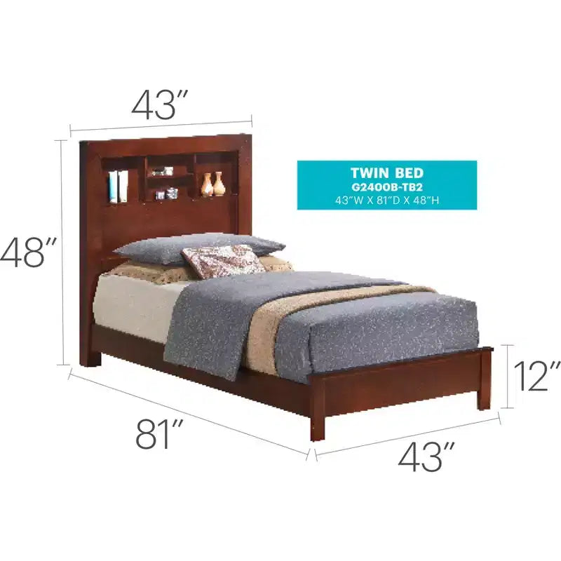 Passion Furniture Burlington Twin Platform Bed with Storage Shelf