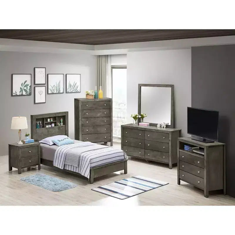 Passion Furniture Burlington Twin Platform Bed with Storage Shelf