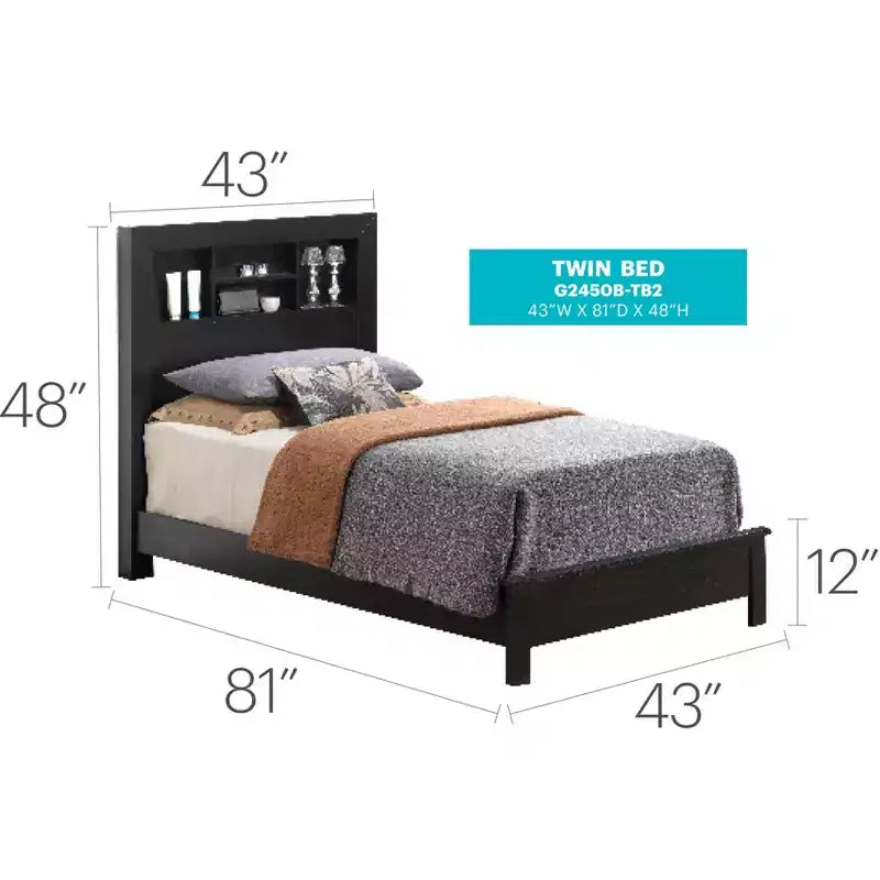 Passion Furniture Burlington Twin Platform Bed with Storage Shelf