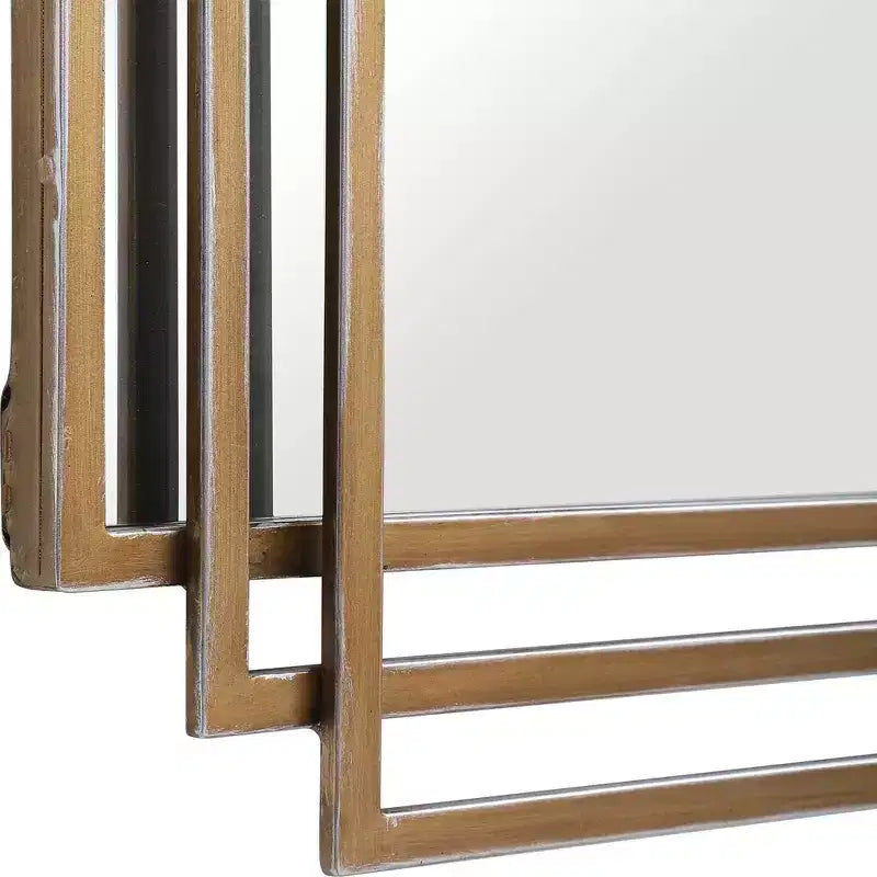 Uttermost Rectangular Vanity Decorative Wall Mirror Modern Distressed Brushed Gold Solid Iron Frame 23 3/4 Wide for Bathroom