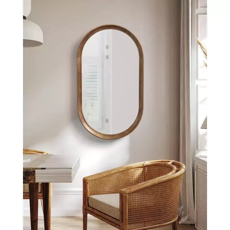 Kate and Laurel Hatherleig Oval Wood Capsule Mirror, 22x38, Rustic Brown