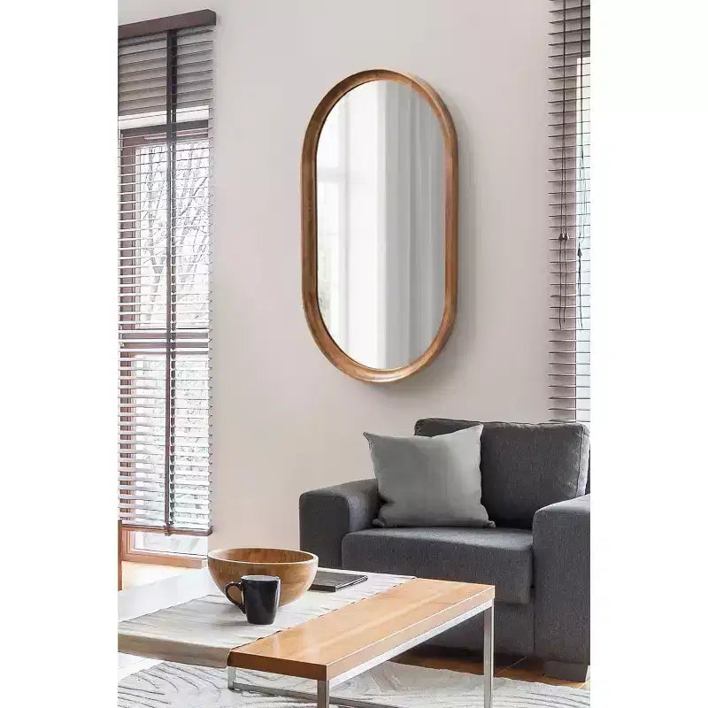 Kate and Laurel Hatherleig Oval Wood Capsule Mirror, 22x38, Rustic Brown